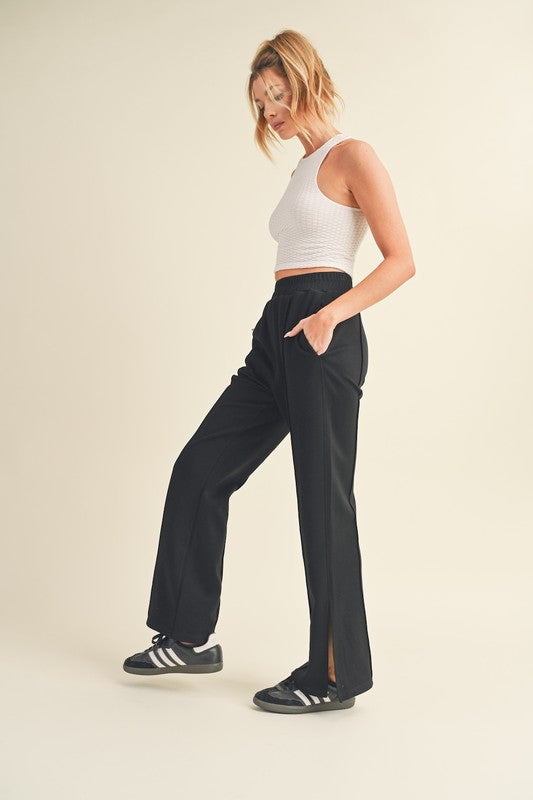 wide leg scuba pants with side slit