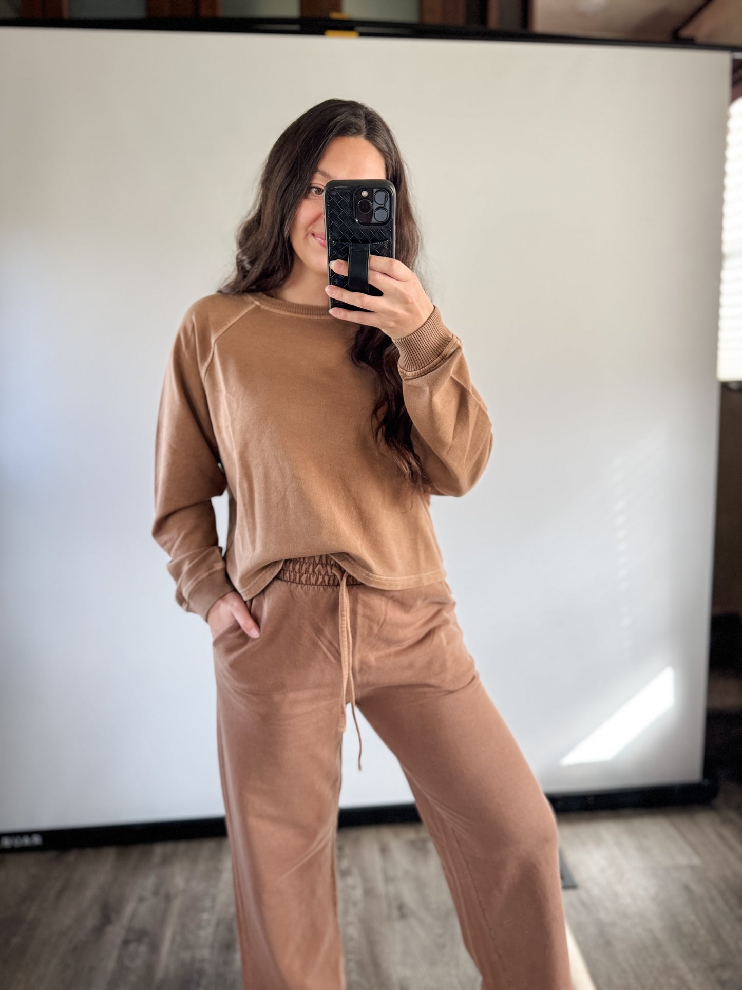 lounge sweatshirt set — camel