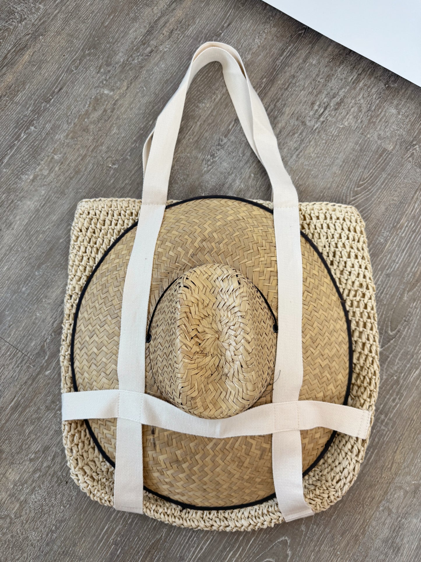 sun hat beach tote bag — natural