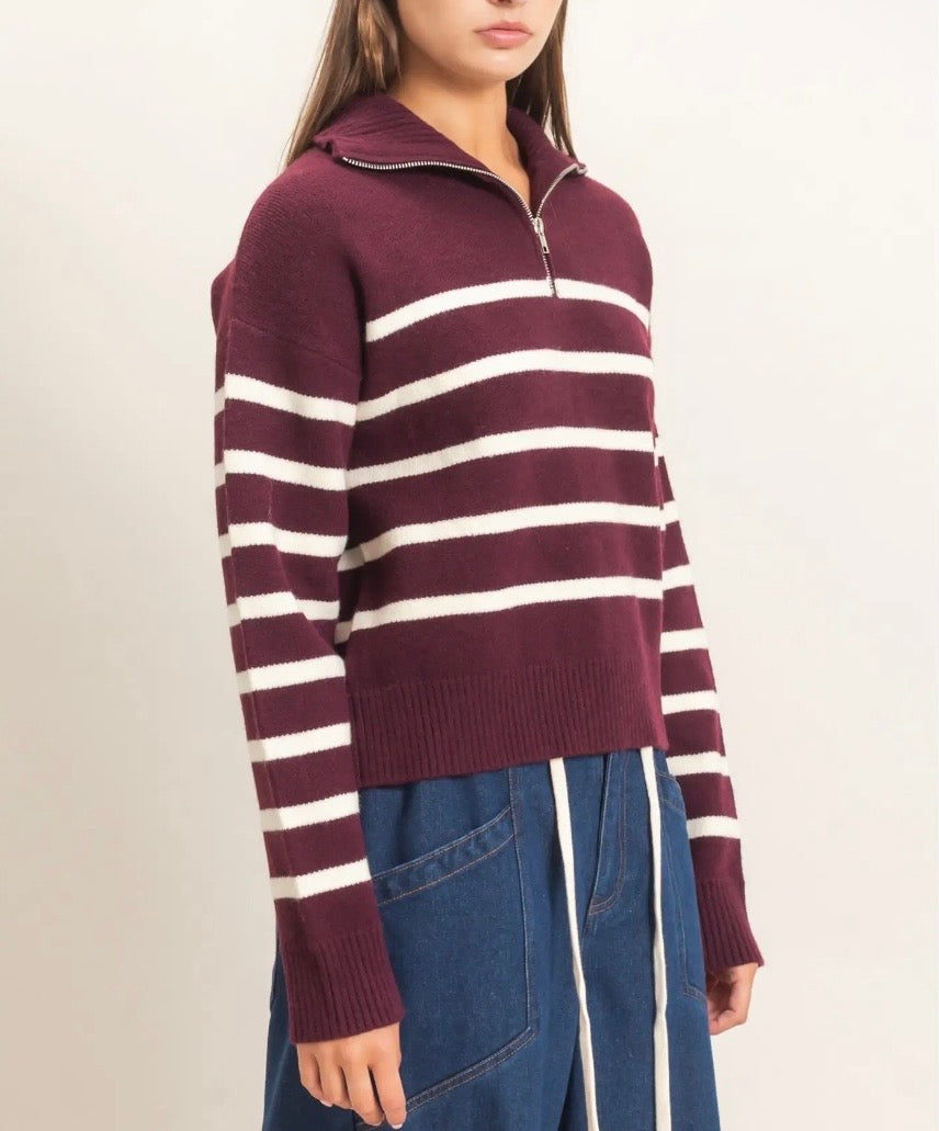 Preorder Half Zip Stripe Sweater
