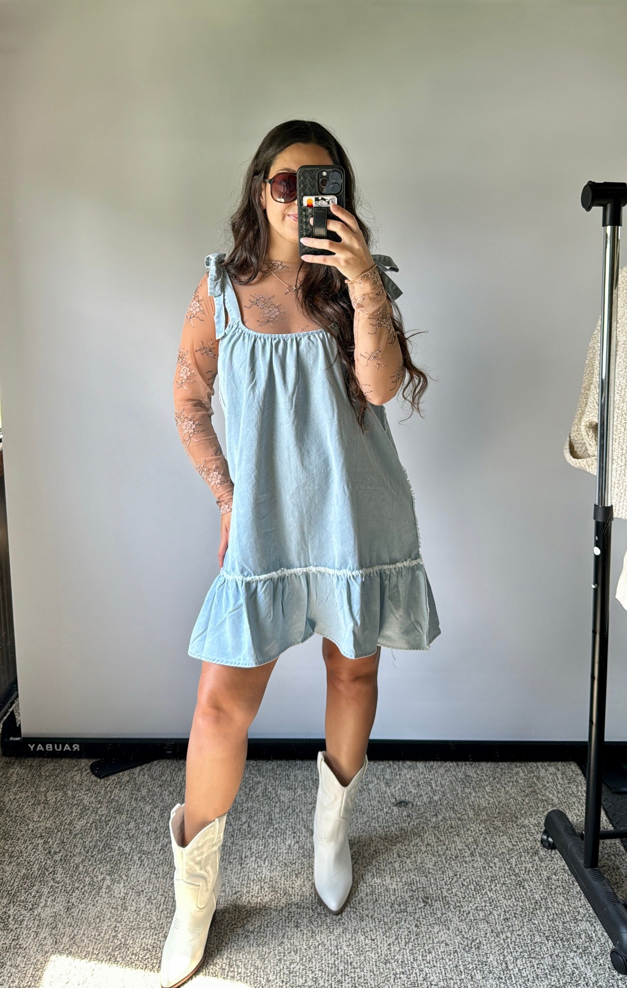 any season tie denim dress