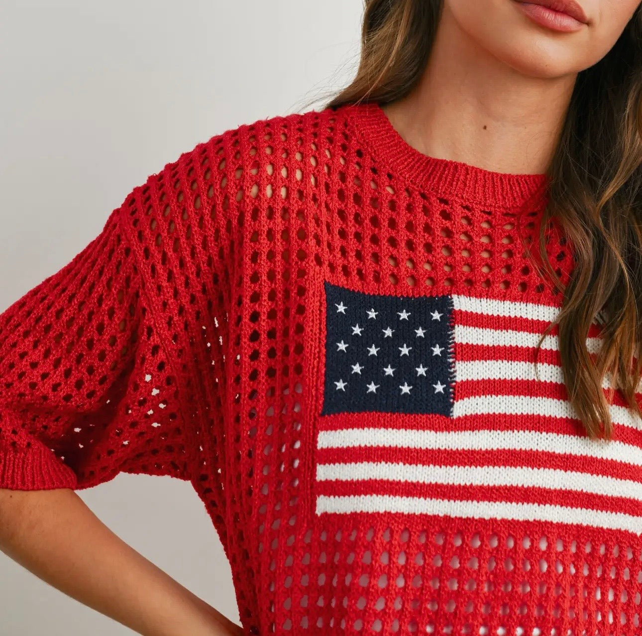 PREORDER Flag Crochet Sweater Top