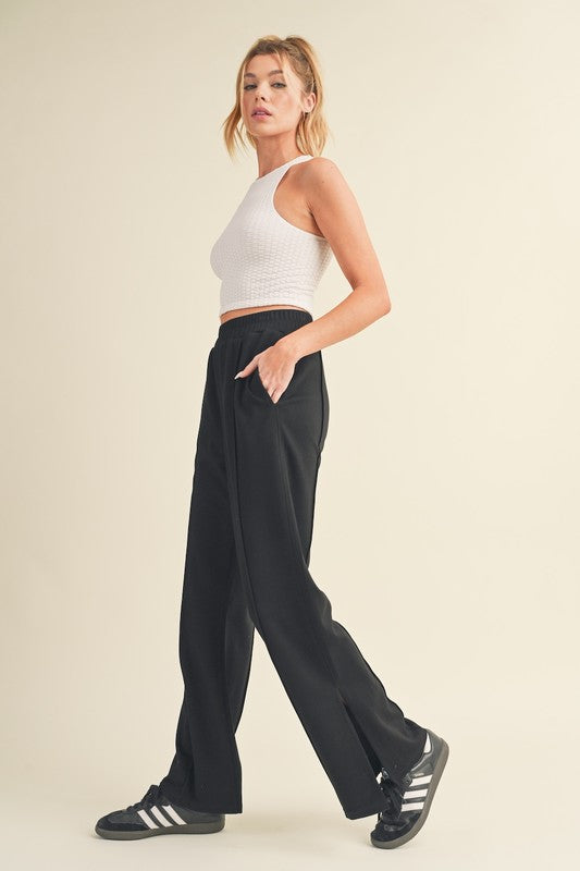 wide leg scuba pants with side slit