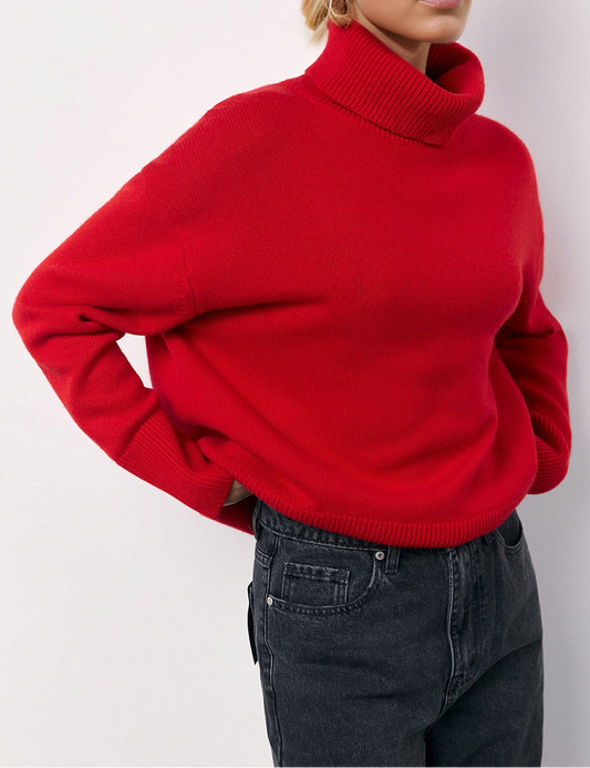 Turtleneck Long Sleeve Dropped Shoulder Sweater