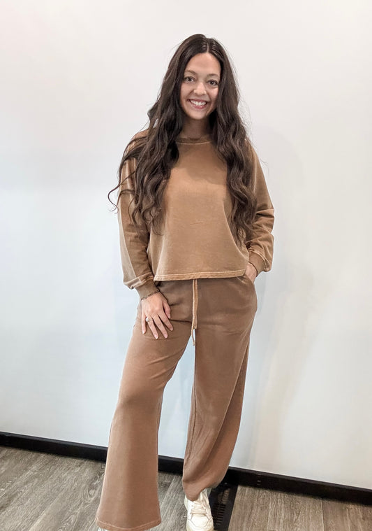 lounge sweatshirt set — camel