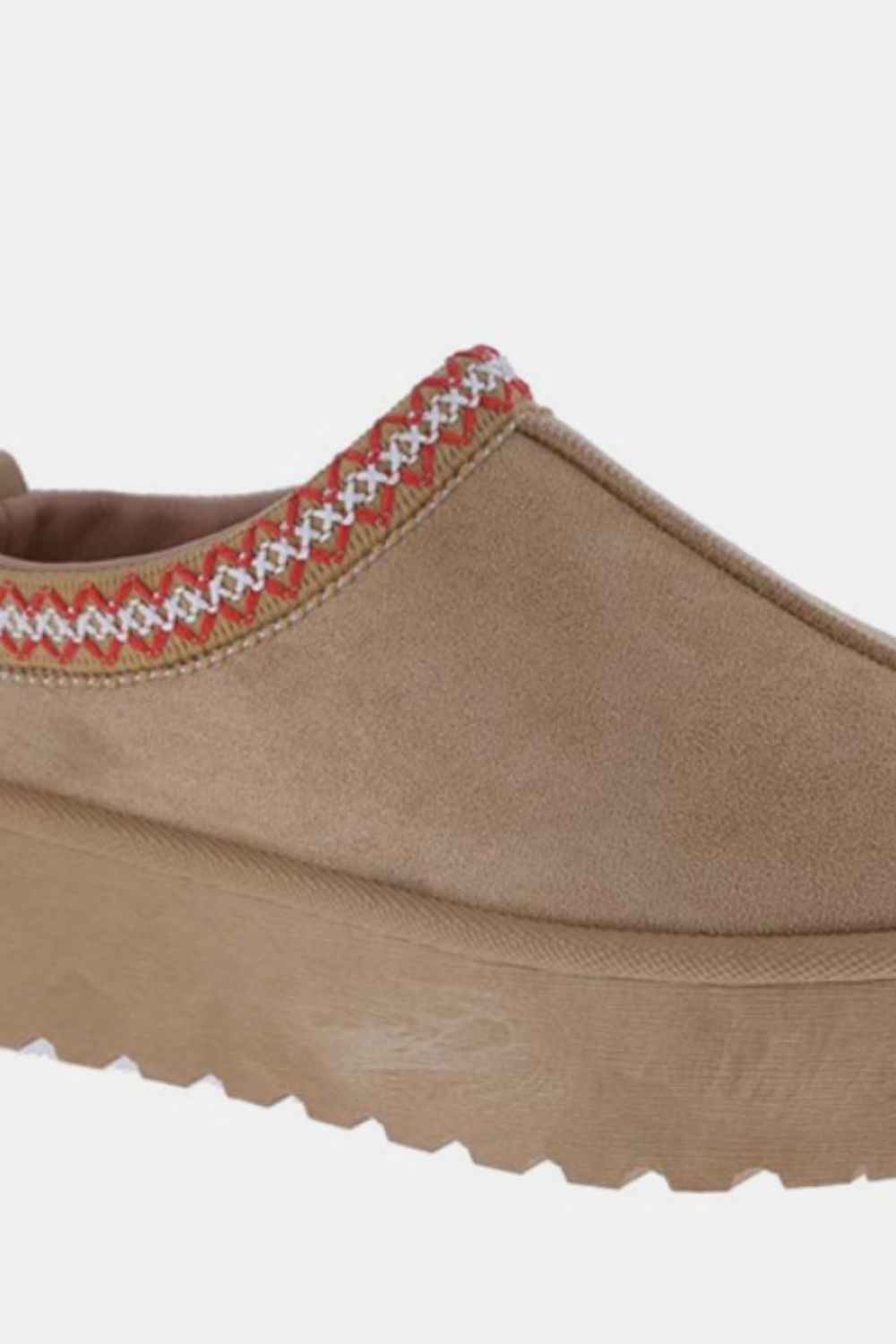 Platform Embroidered Trim Slip-On Boots — Tan