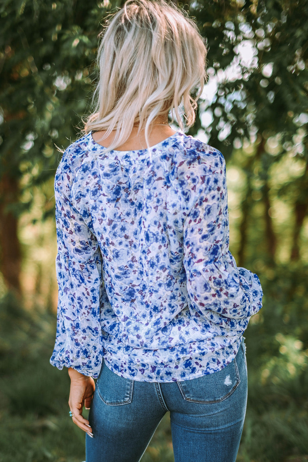 blue floral blouse