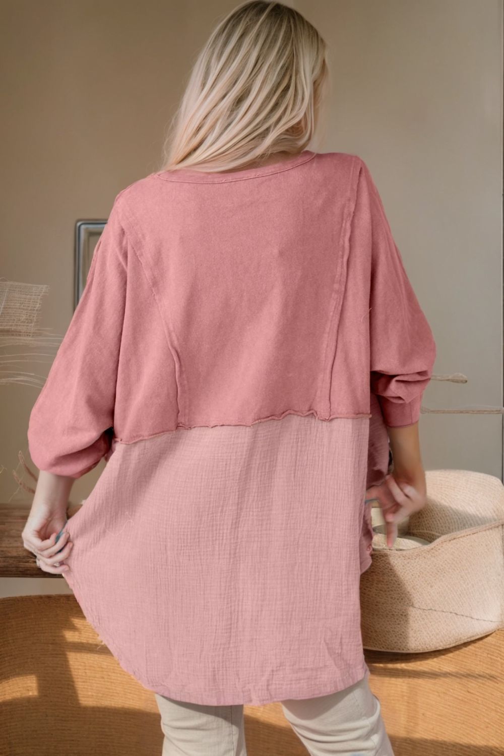 oversized contrast pullover — pink