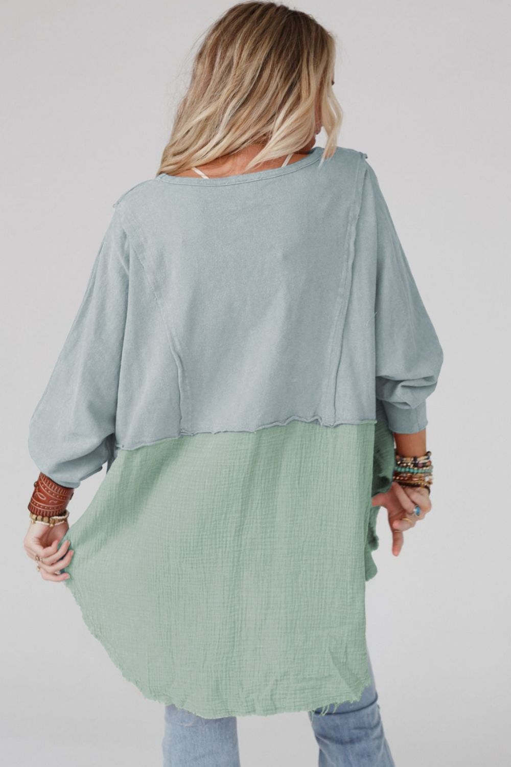 oversized contrast pullover — blue/green