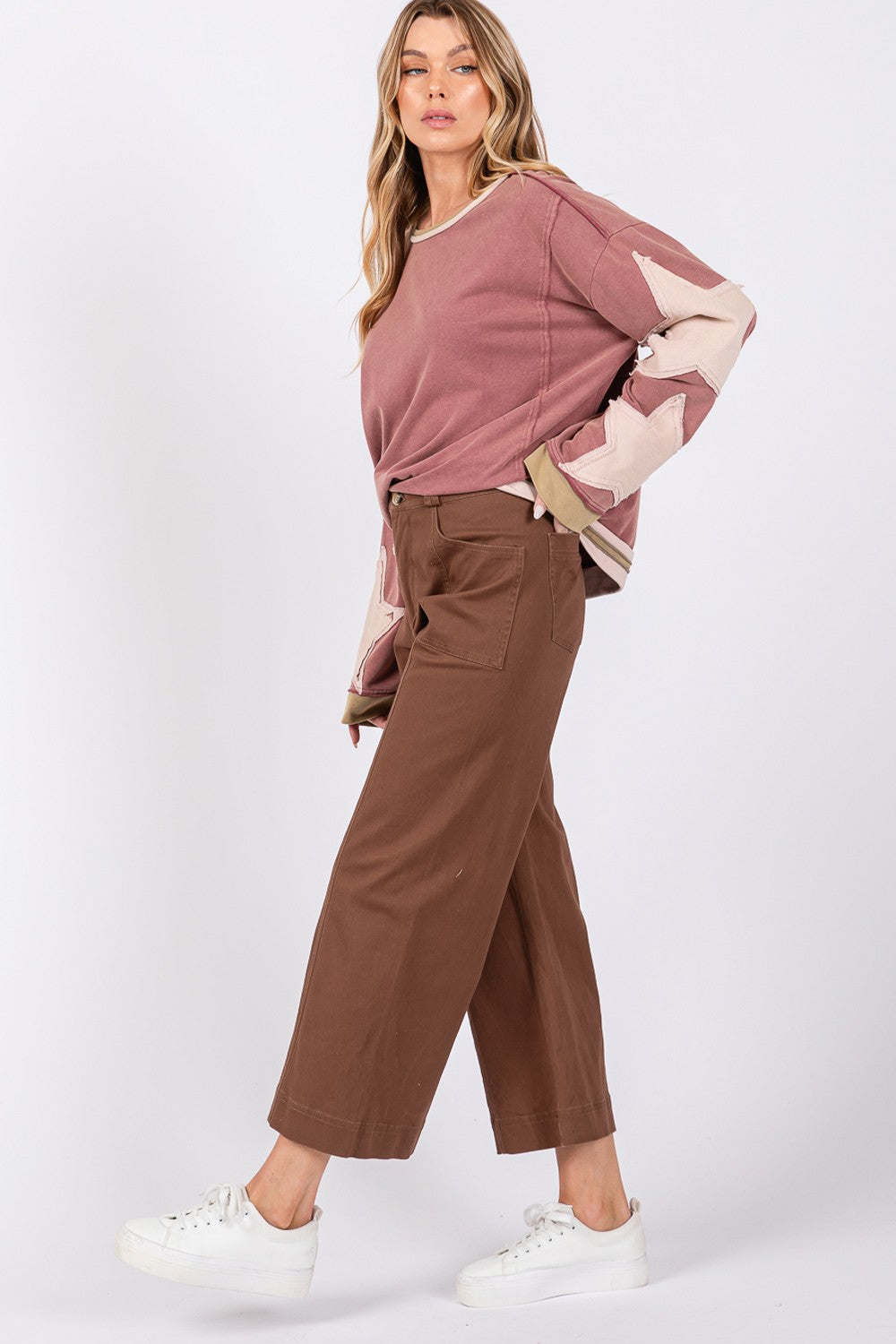 mocha wide leg crop pant