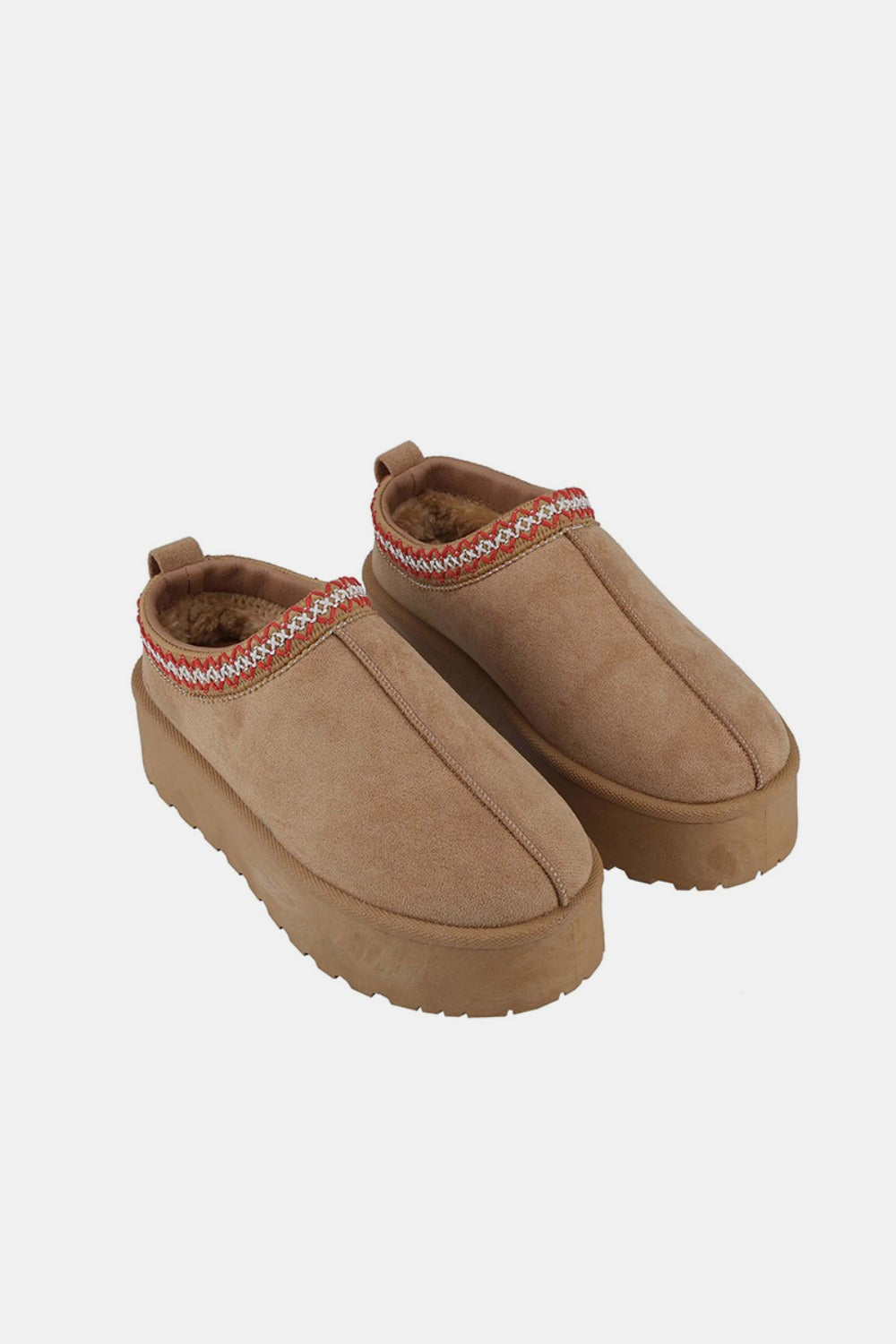 Platform Embroidered Trim Slip-On Boots — Tan