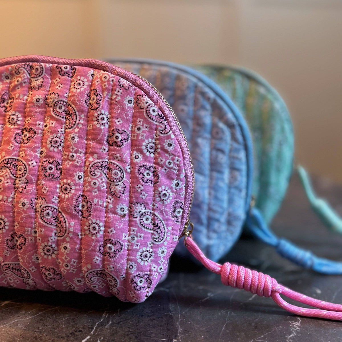 Quilted Paisley + Bandana Cosmetic Pouch – Pink