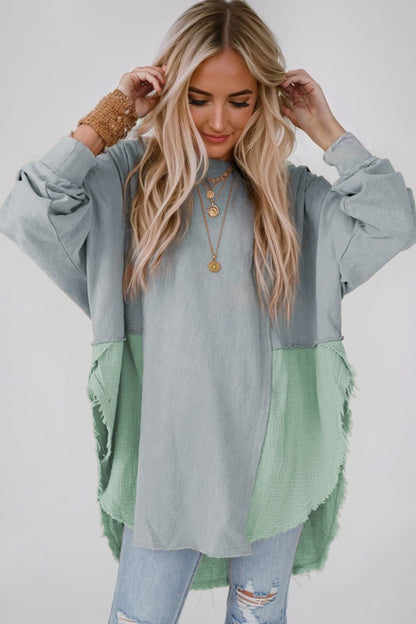 oversized contrast pullover — blue/green