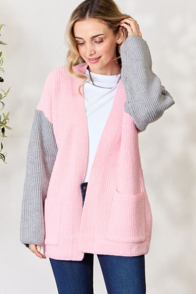 soft pink contrast cardi