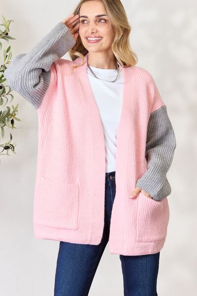 soft pink contrast cardi