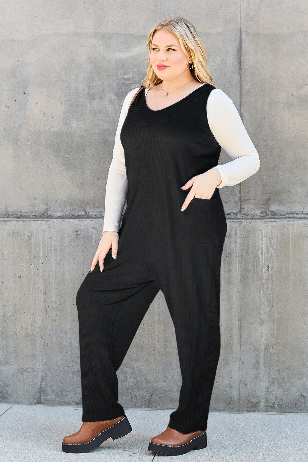 casual waffle jumpsuit