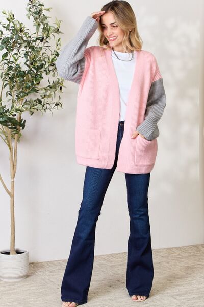 soft pink contrast cardi