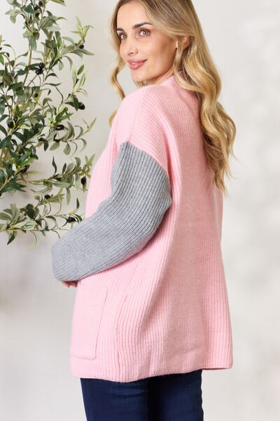 soft pink contrast cardi